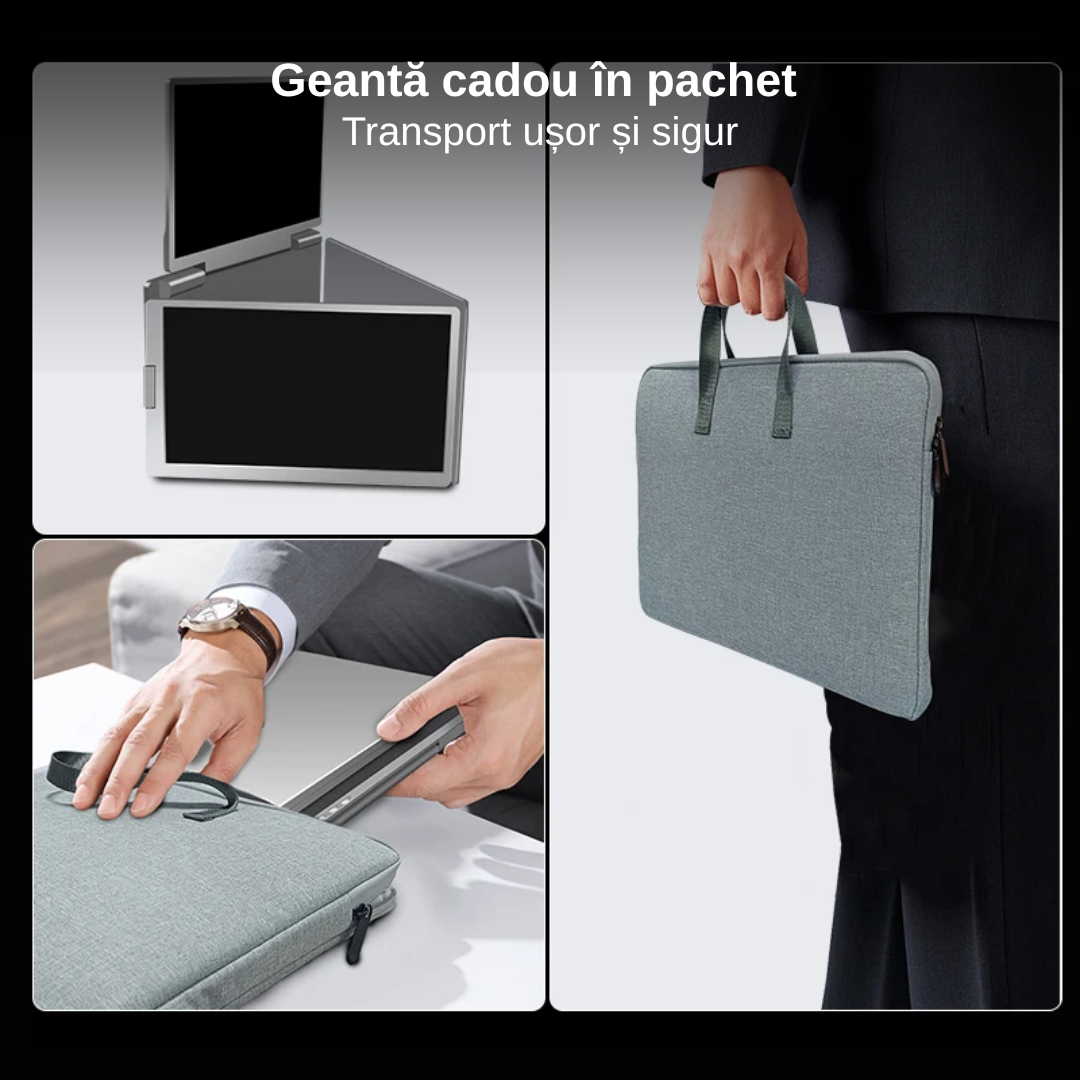 Extensie 3 ecrane pentru laptop, 3*16 inch, full HD, IPS, sRGB 100%, 1920*1200, USB Type-C/USB Type-A, compatibilitate multipla, design portabil, reglabil, geanta cadou, gri - imagine 9