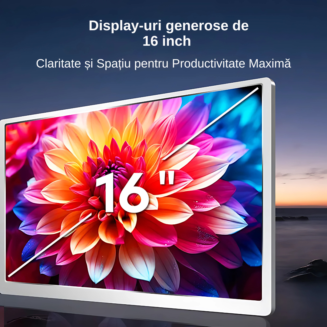 Extensie 3 ecrane pentru laptop, 3*16 inch, full HD, IPS, sRGB 100%, 1920*1200, USB Type-C/USB Type-A, compatibilitate multipla, design portabil, reglabil, geanta cadou, gri - imagine 3