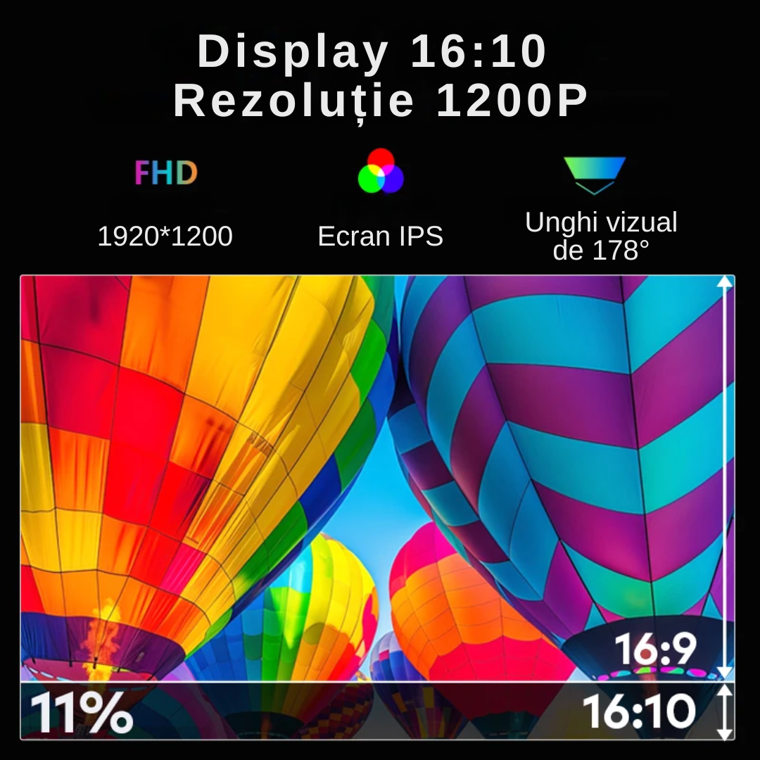 Extensie 3 ecrane pentru laptop, 3*16 inch, full HD, IPS, sRGB 100%, 1920*1200, USB Type-C/USB Type-A, compatibilitate multipla, design portabil, reglabil, geanta cadou, gri - imagine 7