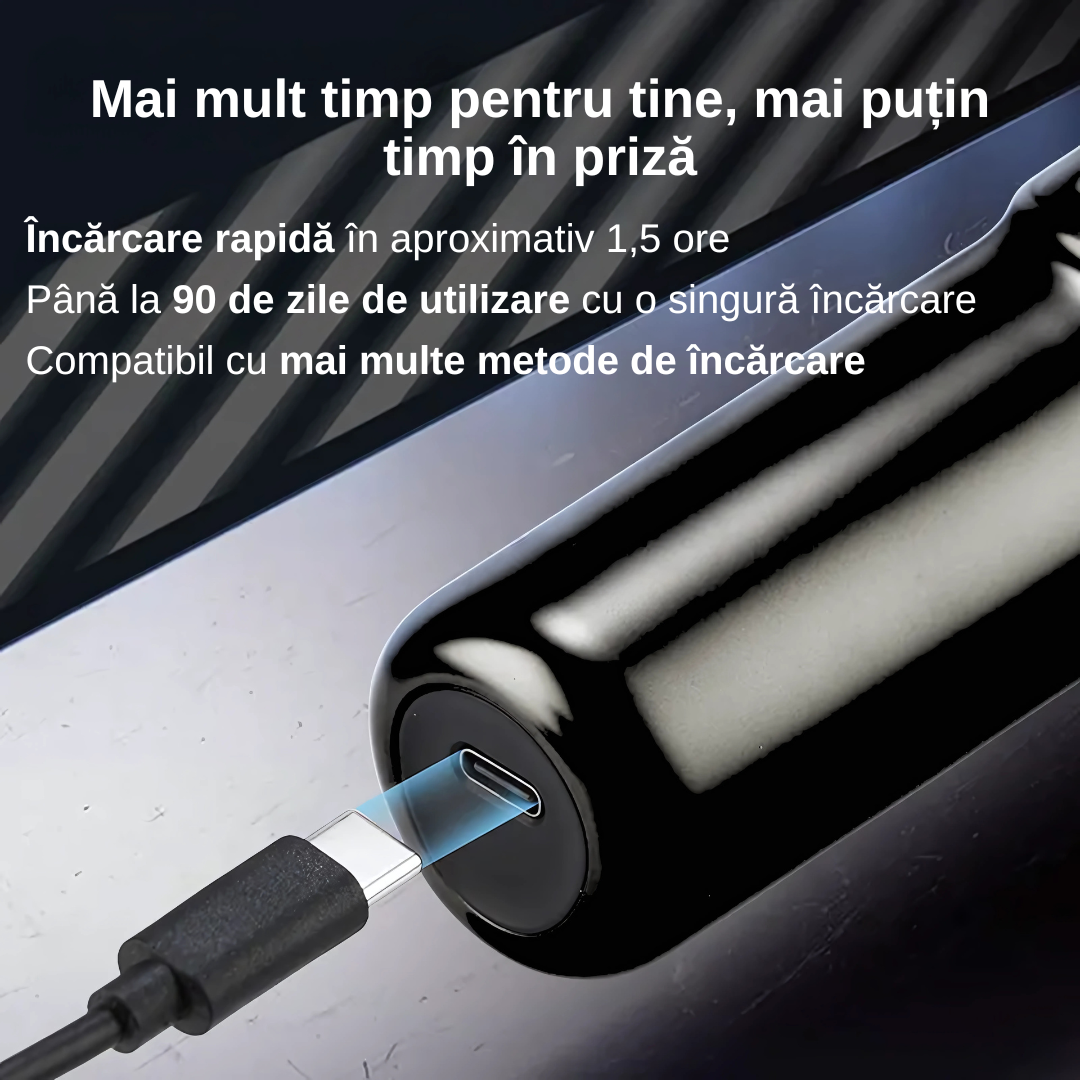 Aparat de ras profesional, multifunctional 4 in 1, 4 capete interschimbabile, 3 piepteni, lame duble, capete flotante, display LED incarcare Type-C, incarcare rapida, 800 mAh, 8W, prindere magnetica, rezistent la apa, usor de curatat, mediu uscat si umed, accesorii incluse, Negru