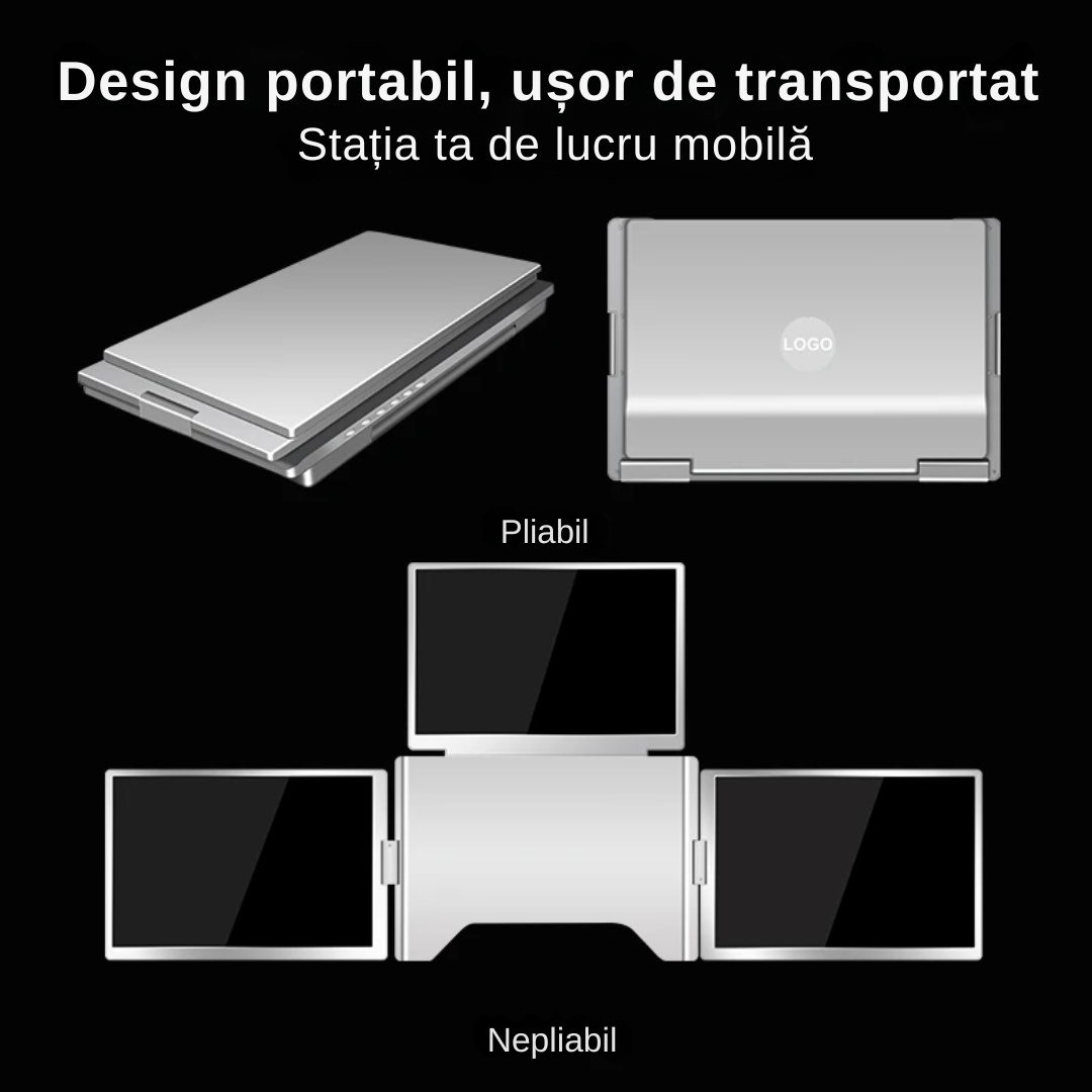 Extensie 3 ecrane pentru laptop, 3*16 inch, full HD, IPS, sRGB 100%, 1920*1200, USB Type-C/USB Type-A, compatibilitate multipla, design portabil, reglabil, geanta cadou, gri - imagine 11