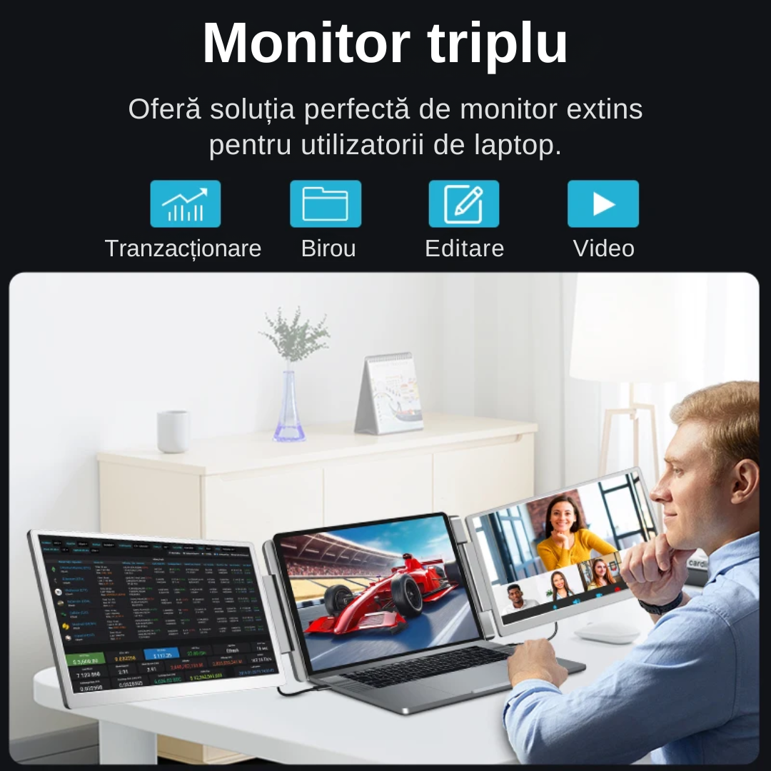 Extensie 2 ecrane pentru laptop, 2*16 inch, full HD, IPS, sRGB 100%, 2560*1600, USB Type-C/USB TypeA/HDMI, compatibilitate multipla, design portabil, reglabil, geanta cadou, gri - imagine 10