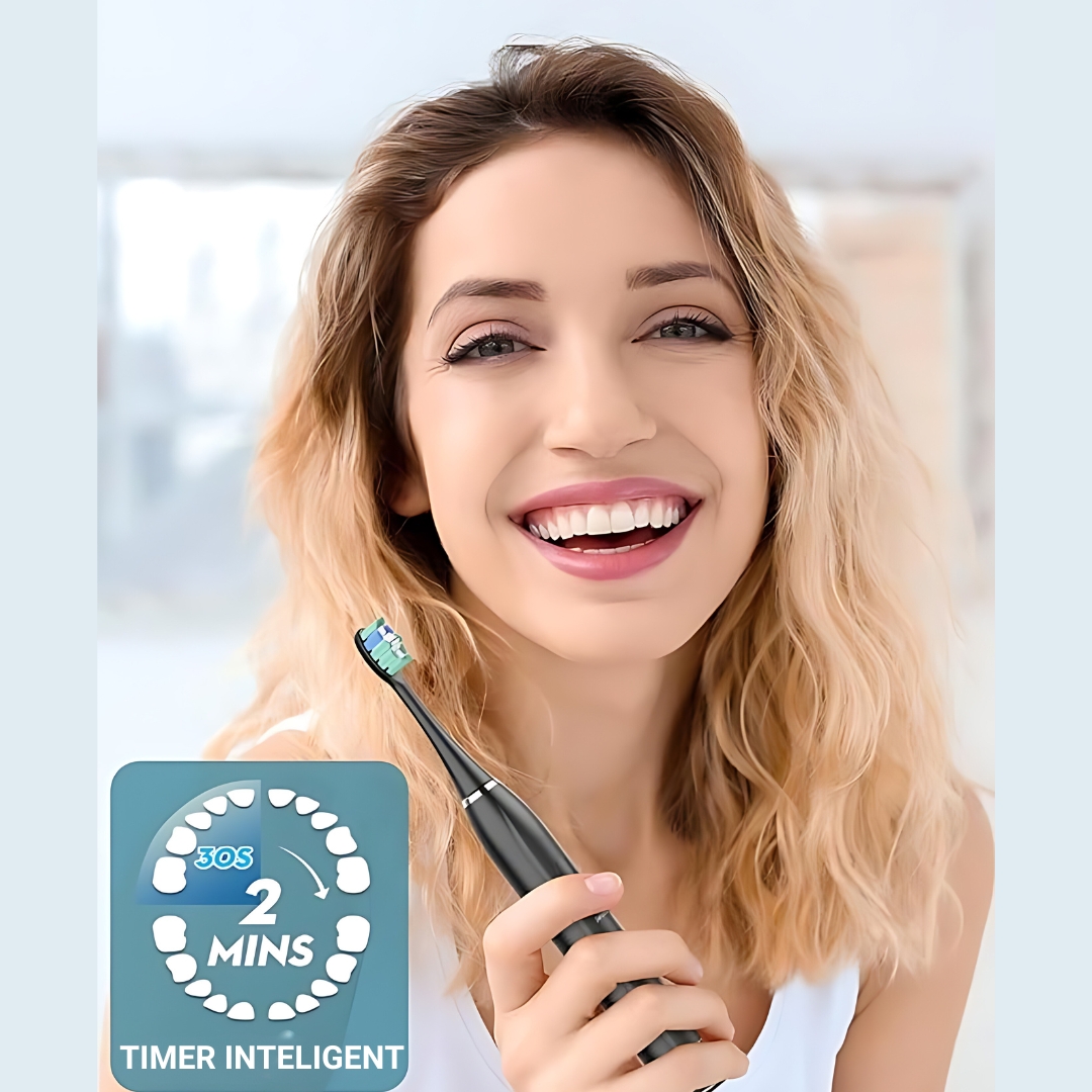 Periuta de dinti electrica Sonic, pentru adulti, copii, 5 Moduri de periaj, 801 mAh, 40.000 Pulsatii/min, Smart Timer, IPX7(impermeabil), 8 capete Soft, Functie de memorare, Husa transport, Negru. - imagine 11