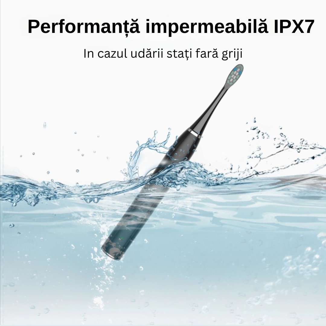 Periuta de dinti electrica Sonic, pentru adulti, copii, 5 Moduri de periaj, 801 mAh, 40.000 Pulsatii/min, Smart Timer, IPX7(impermeabil), 8 capete Soft, Functie de memorare, Husa transport, Negru. - imagine 5